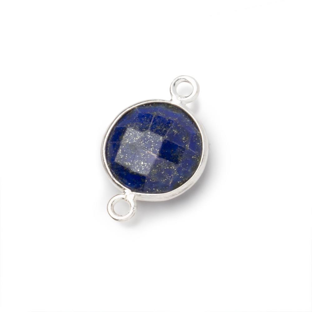 13mm Sterling Silver Bezel Lapis Lazuli Faceted Coin Connector 1 piece (ONLINE ORDER ONLY)