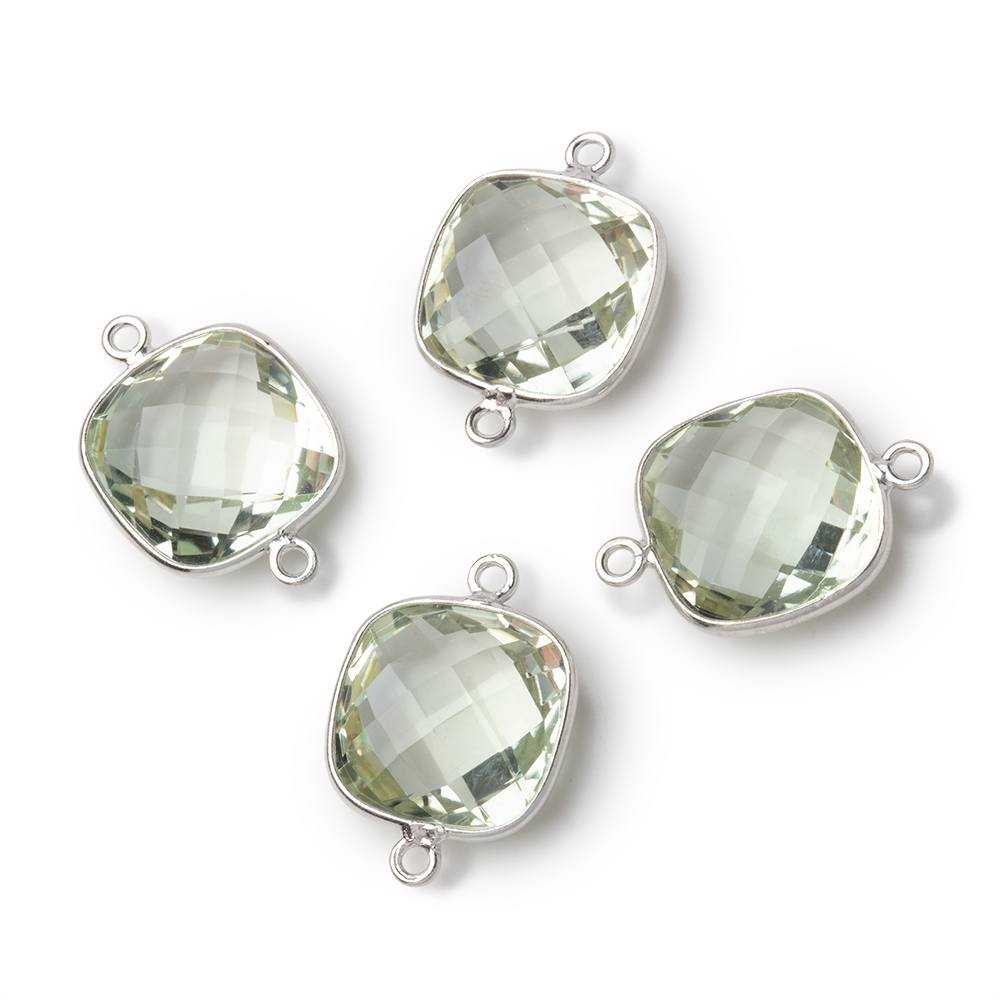 13mm Sterling Silver Bezel Prasiolite Faceted Cushion Connector 1 piece (ONLINE ORDER ONLY)