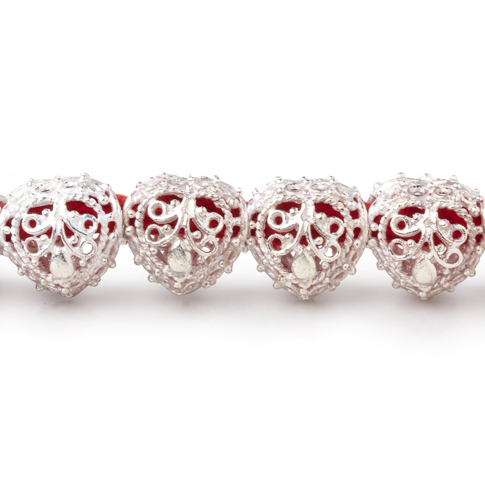 13mm Sterling Silver Plated Copper Filigree Heart 8 inch 16 Beads (ONLINE ORDER ONLY)