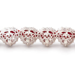 13mm Sterling Silver Plated Copper Filigree Heart 8 inch 16 Beads (ONLINE ORDER ONLY)
