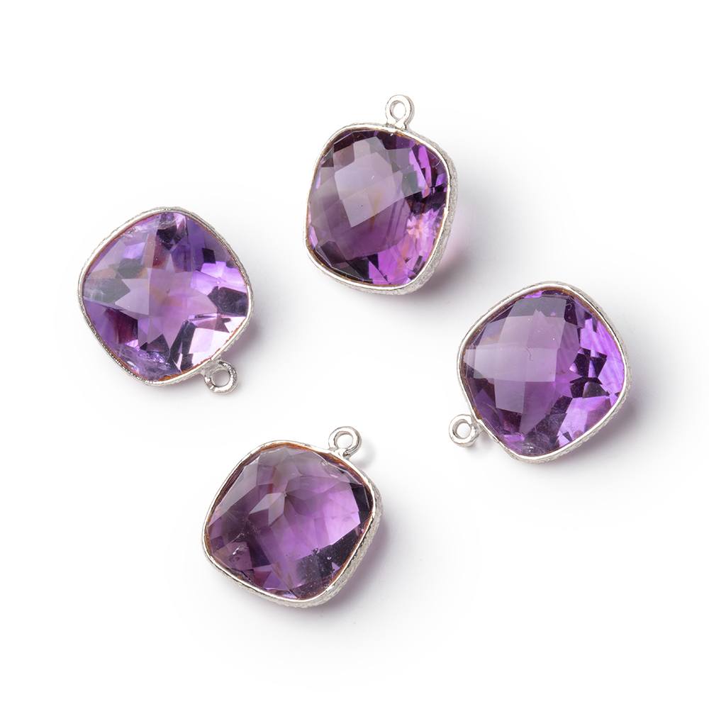 13mm Sterling Silver Textured Bezel Amethyst Pavilion Faceted Cushion 1 Pendant (ONLINE ORDER ONLY)