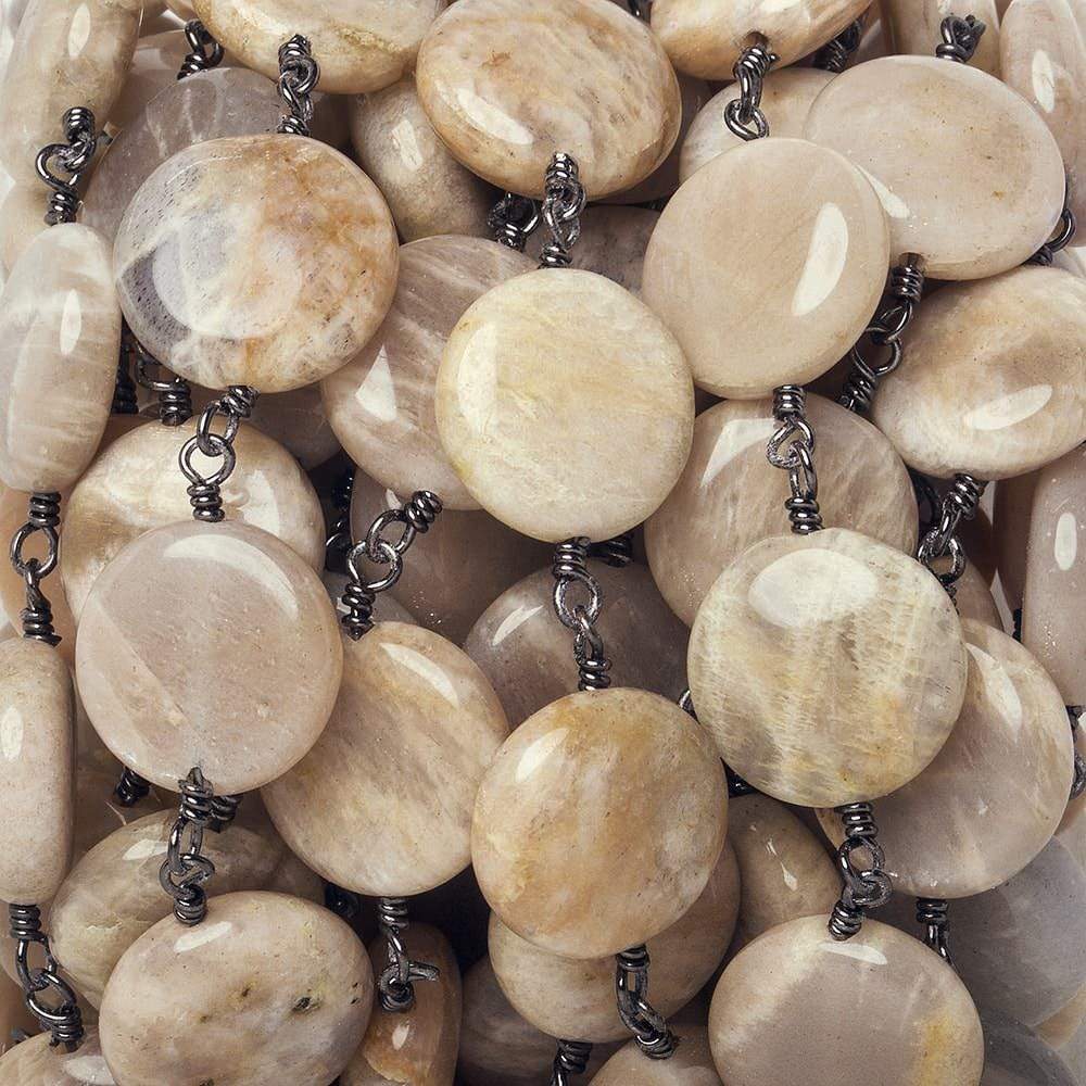 13mm Sunstone Feldspar plain coin Black Gold Chain by the foot 15 beads (ONLINE ORDER ONLY)