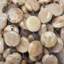 13mm Sunstone Feldspar plain coin Black Gold Chain by the foot 15 beads (ONLINE ORDER ONLY)