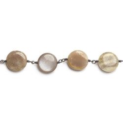 13mm Sunstone Feldspar plain coin Black Gold Chain by the foot 15 beads (ONLINE ORDER ONLY)