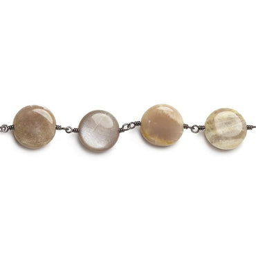 13mm Sunstone Feldspar plain coin Black Gold Chain by the foot 15 beads (ONLINE ORDER ONLY)