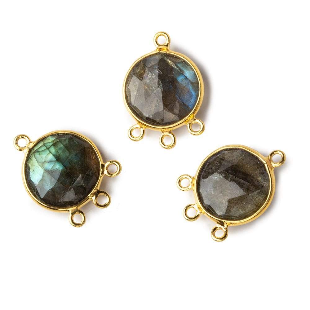 13mm Vermeil Bezel Labradorite faceted coin 3 ring Connector 1 focal bead (ONLINE ORDER ONLY)