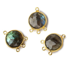 13mm Vermeil Bezel Labradorite faceted coin 3 ring Connector 1 focal bead (ONLINE ORDER ONLY)