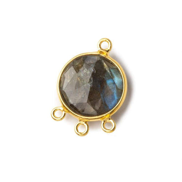 13mm Vermeil Bezel Labradorite faceted coin 3 ring Connector 1 focal bead (ONLINE ORDER ONLY)
