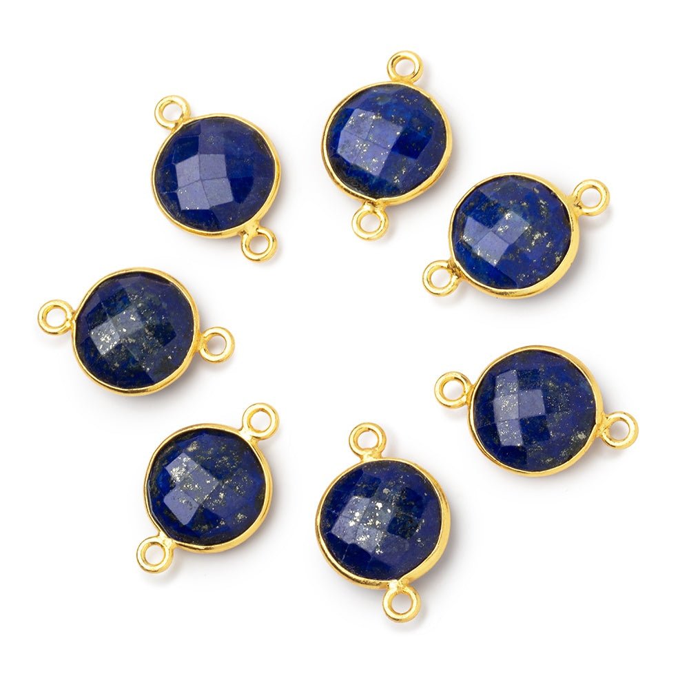 13mm Vermeil Bezel Lapis Lazuli Faceted Coin Connector 1 piece (ONLINE ORDER ONLY)