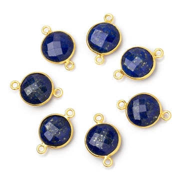 13mm Vermeil Bezel Lapis Lazuli Faceted Coin Connector 1 piece (ONLINE ORDER ONLY)
