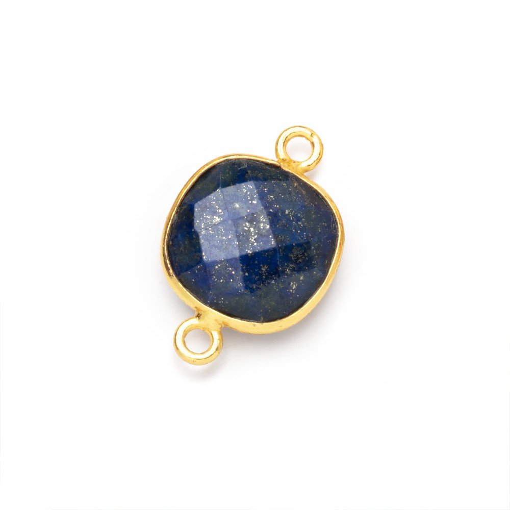 13mm Vermeil Bezel Lapis Lazuli Faceted Cushion Connector 1 piece (ONLINE ORDER ONLY)