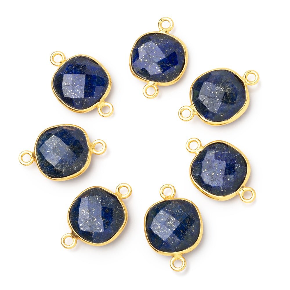 13mm Vermeil Bezel Lapis Lazuli Faceted Cushion Connector 1 piece (ONLINE ORDER ONLY)