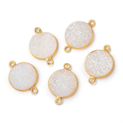 13mm Vermeil Bezel Mystic Pearl White Drusy Coin Connector 1 piece (ONLINE ORDER ONLY)