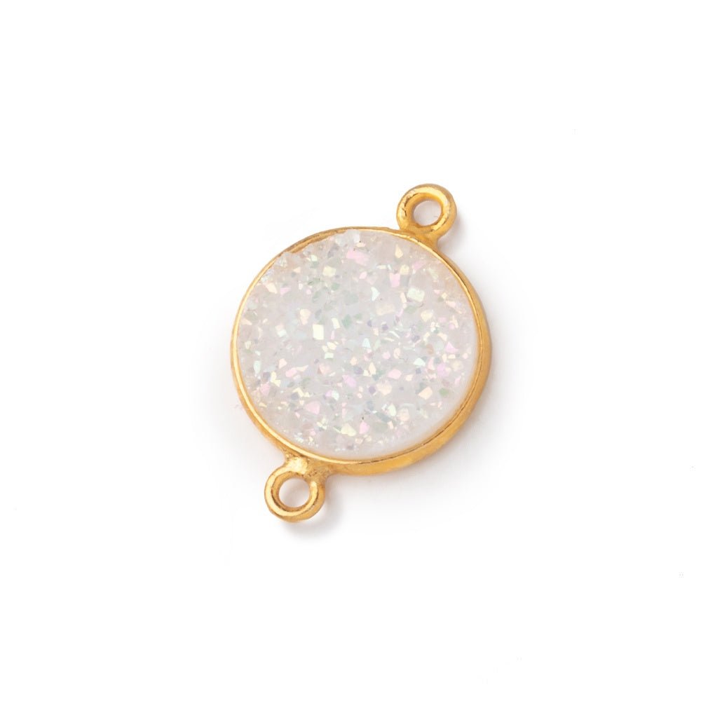 13mm Vermeil Bezel Mystic Pearl White Drusy Coin Connector 1 piece (ONLINE ORDER ONLY)