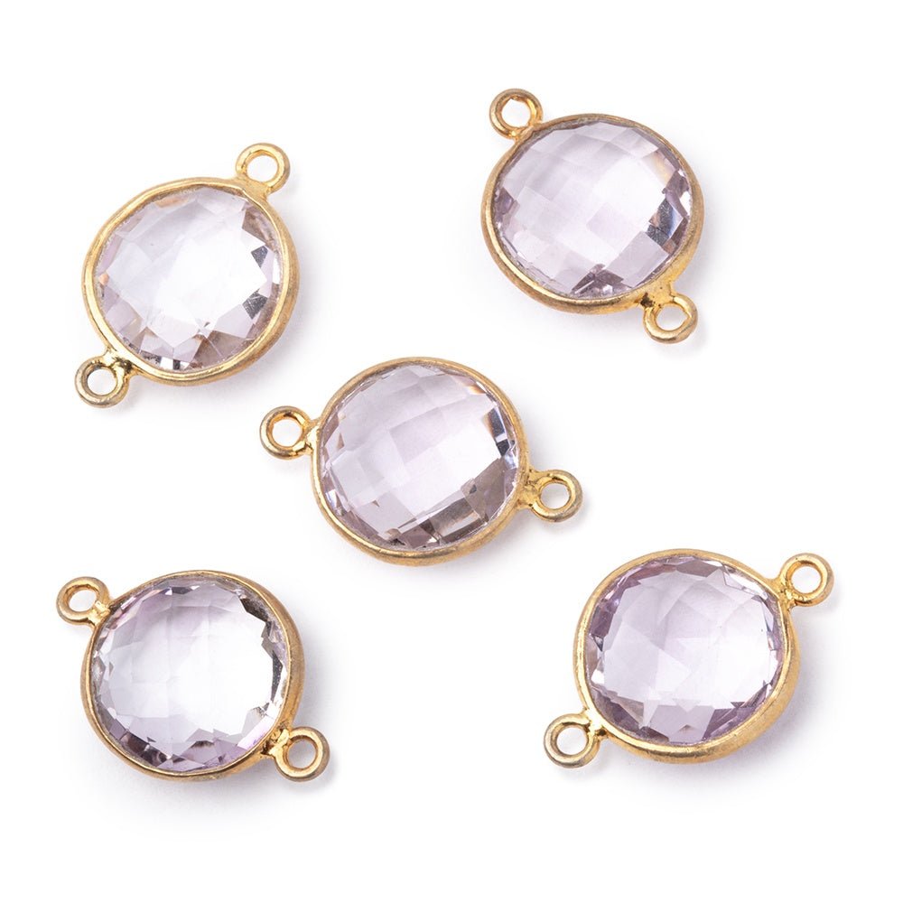 13mm Vermeil Bezel Pink Amethyst Faceted Coin Connector 1 piece (ONLINE ORDER ONLY)