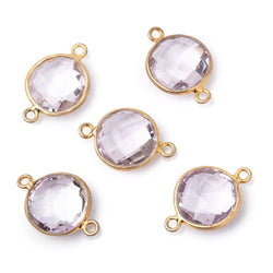 13mm Vermeil Bezel Pink Amethyst Faceted Coin Connector 1 piece (ONLINE ORDER ONLY)