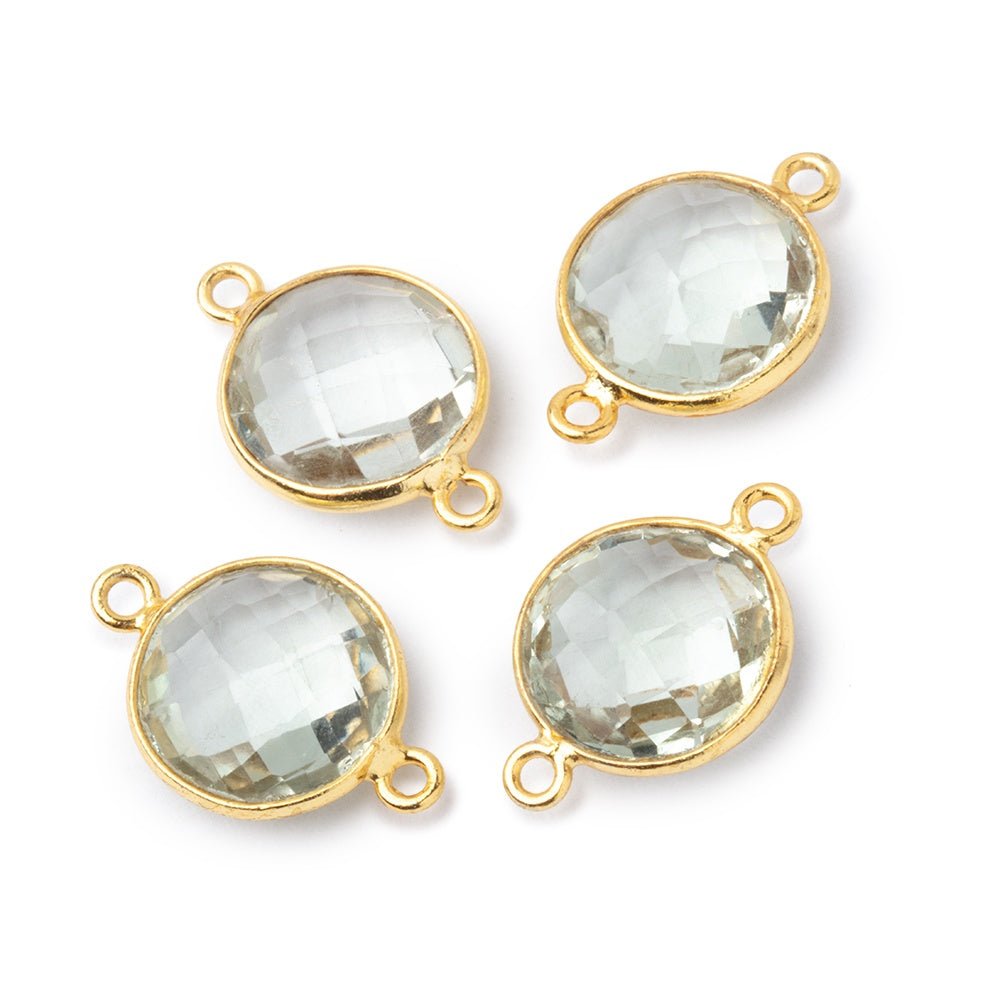 13mm Vermeil Bezel Prasiolite Faceted Coin Connector 1 piece (ONLINE ORDER ONLY)