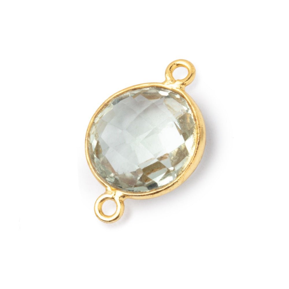 13mm Vermeil Bezel Prasiolite Faceted Coin Connector 1 piece (ONLINE ORDER ONLY)