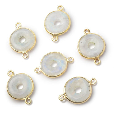 13mm Vermeil Bezel Rainbow Moonstone Coin with Void Connector 1 piece (ONLINE ORDER ONLY)