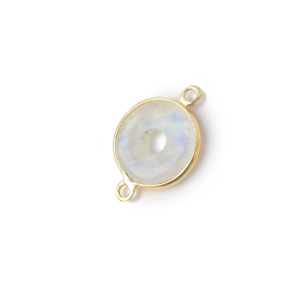 13mm Vermeil Bezel Rainbow Moonstone Coin with Void Connector 1 piece (ONLINE ORDER ONLY)