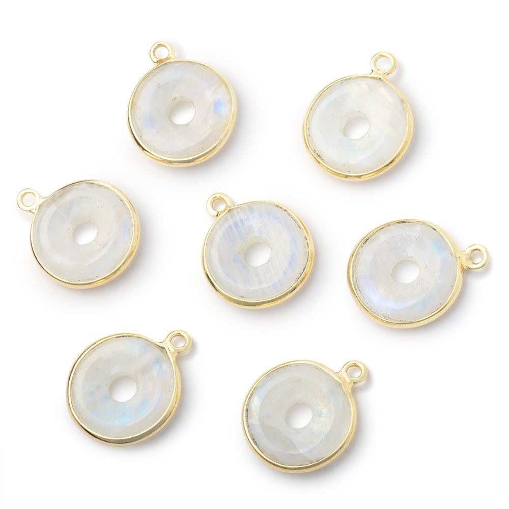 13mm Vermeil Bezel Rainbow Moonstone Coin with Void Pendant 1 piece (ONLINE ORDER ONLY)