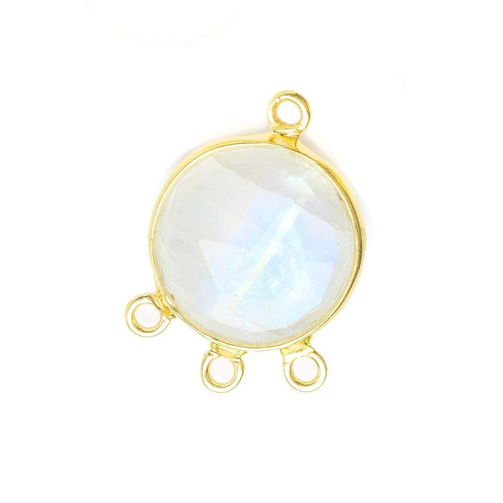 13mm Vermeil Bezel Rainbow Moonstone Faceted Coin 3 ring Connector 1 piece (ONLINE ORDER ONLY)