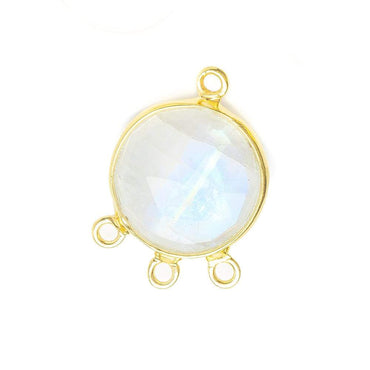 13mm Vermeil Bezel Rainbow Moonstone Faceted Coin 3 ring Connector 1 piece (ONLINE ORDER ONLY)