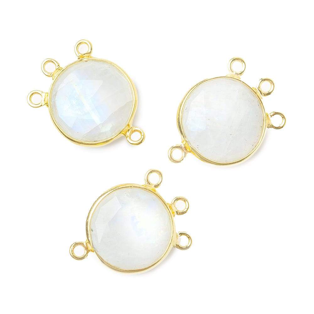 13mm Vermeil Bezel Rainbow Moonstone Faceted Coin 3 ring Connector 1 piece (ONLINE ORDER ONLY)