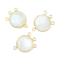 13mm Vermeil Bezel Rainbow Moonstone Faceted Coin 3 ring Connector 1 piece (ONLINE ORDER ONLY)
