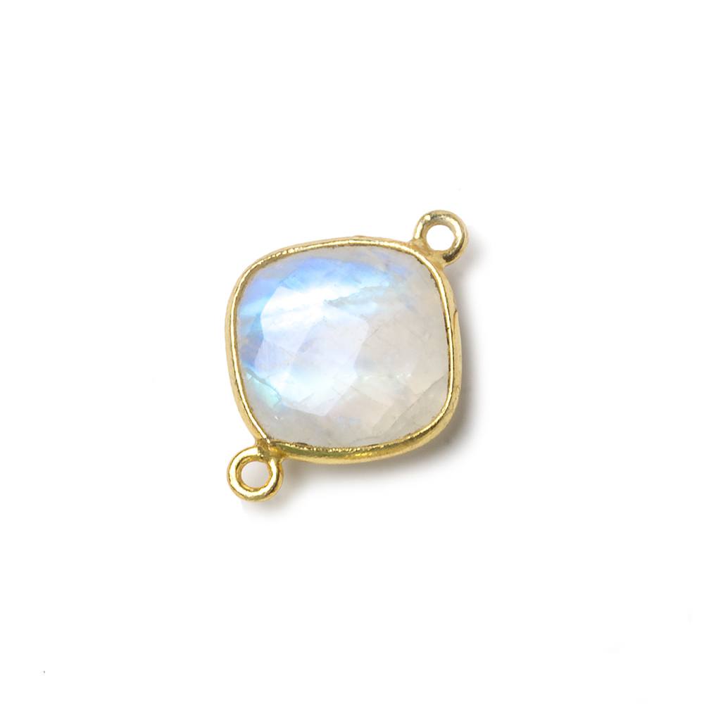 13mm Vermeil Bezel Rainbow Moonstone faceted cushion Connector 1 piece (ONLINE ORDER ONLY)