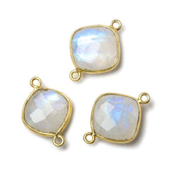 13mm Vermeil Bezel Rainbow Moonstone faceted cushion Connector 1 piece (ONLINE ORDER ONLY)