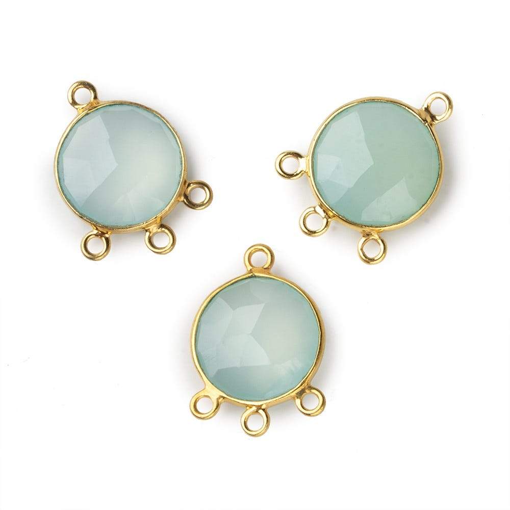 13mm Vermeil Bezel Seafoam Green Chalcedony faceted coin 3 ring Connector 1 focal bead (ONLINE ORDER ONLY)