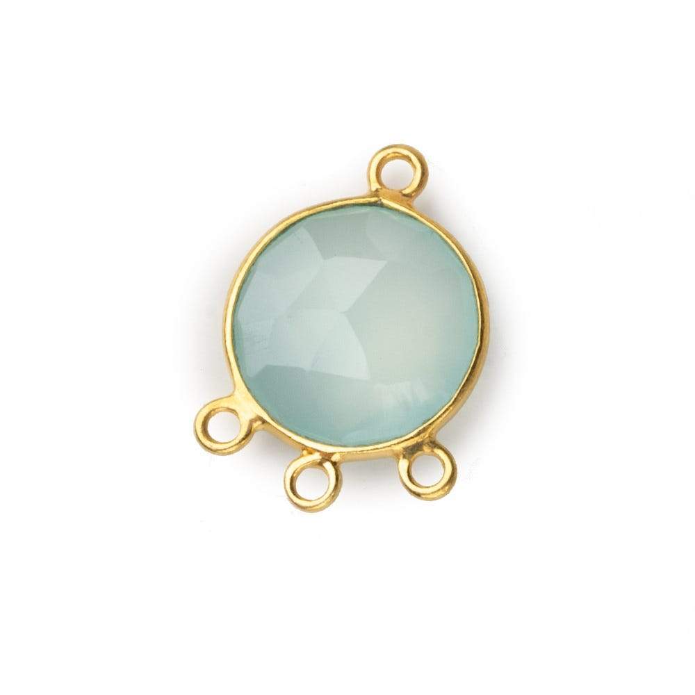 13mm Vermeil Bezel Seafoam Green Chalcedony faceted coin 3 ring Connector 1 focal bead (ONLINE ORDER ONLY)