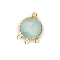 13mm Vermeil Bezel Seafoam Green Chalcedony faceted coin 3 ring Connector 1 focal bead (ONLINE ORDER ONLY)
