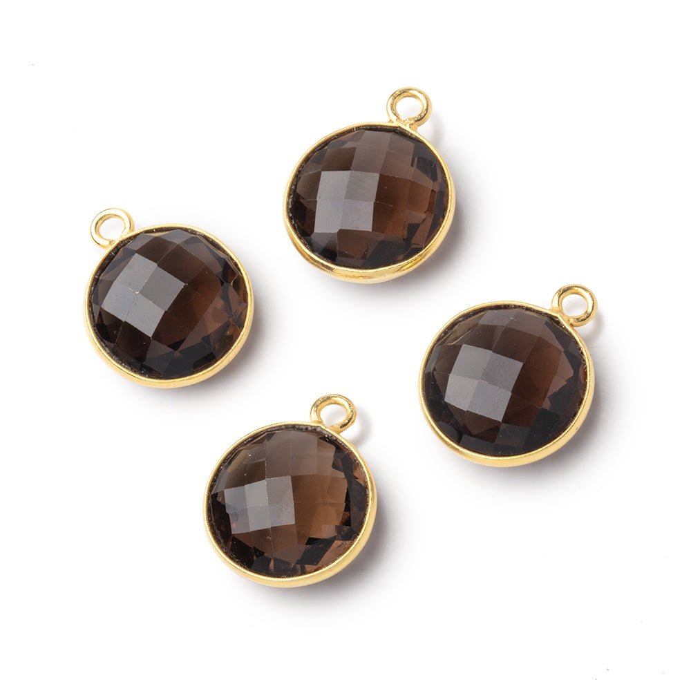 13mm Vermeil Bezel Smoky Quartz Faceted Coin Pendant 1 piece (ONLINE ORDER ONLY)