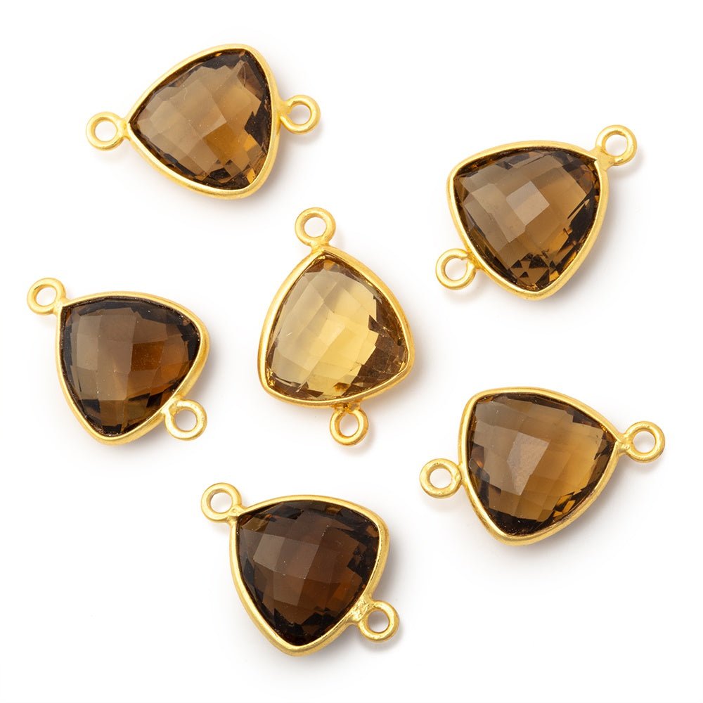 13mm Vermeil Bezel Whiskey Quartz Faceted Trillion Connector 1 piece (ONLINE ORDER ONLY)