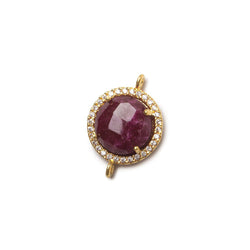 13mm Vermeil Bezel White CZ and Ruby Coin Connector 1 focal bead (ONLINE ORDER ONLY)