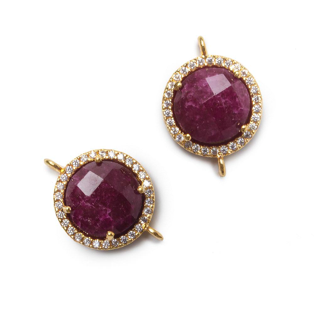 13mm Vermeil Bezel White CZ and Ruby Coin Connector 1 focal bead (ONLINE ORDER ONLY)
