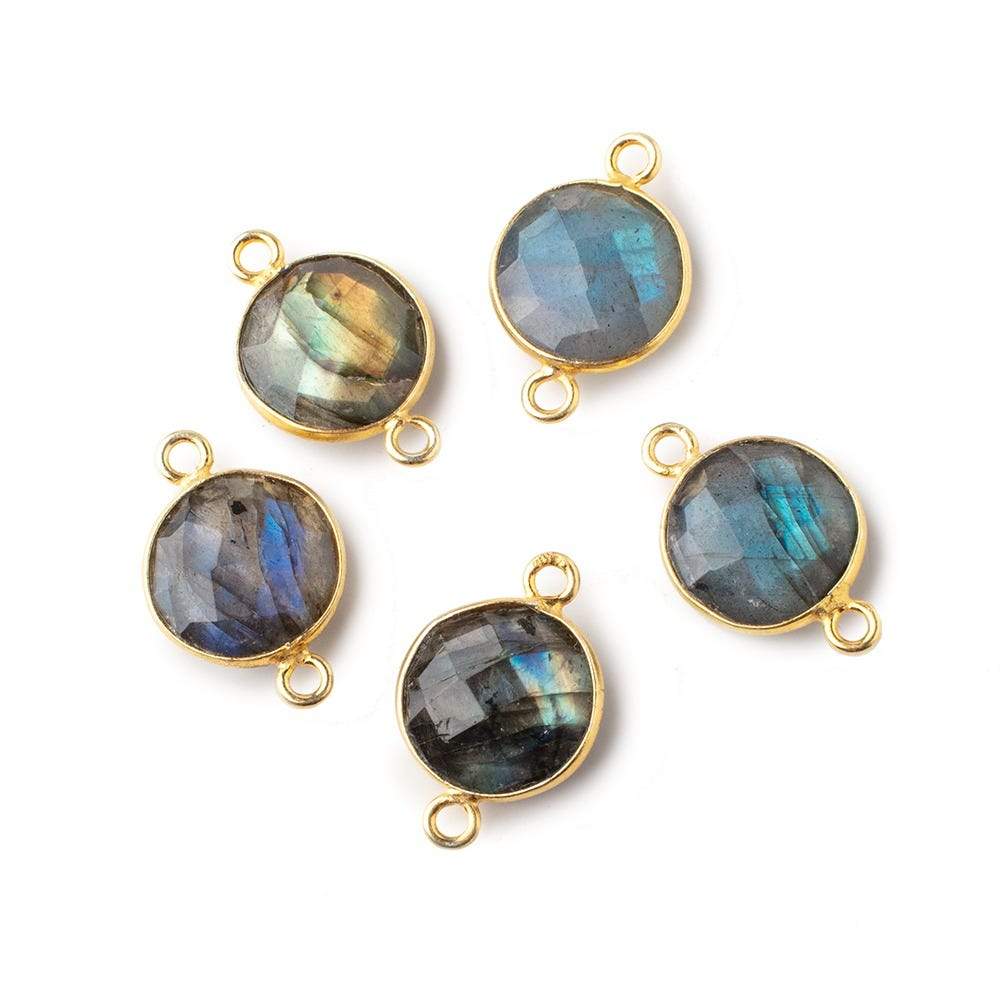 13mm Vermeil Bezeled Labradorite Faceted Coin Connector 1 piece (ONLINE ORDER ONLY)