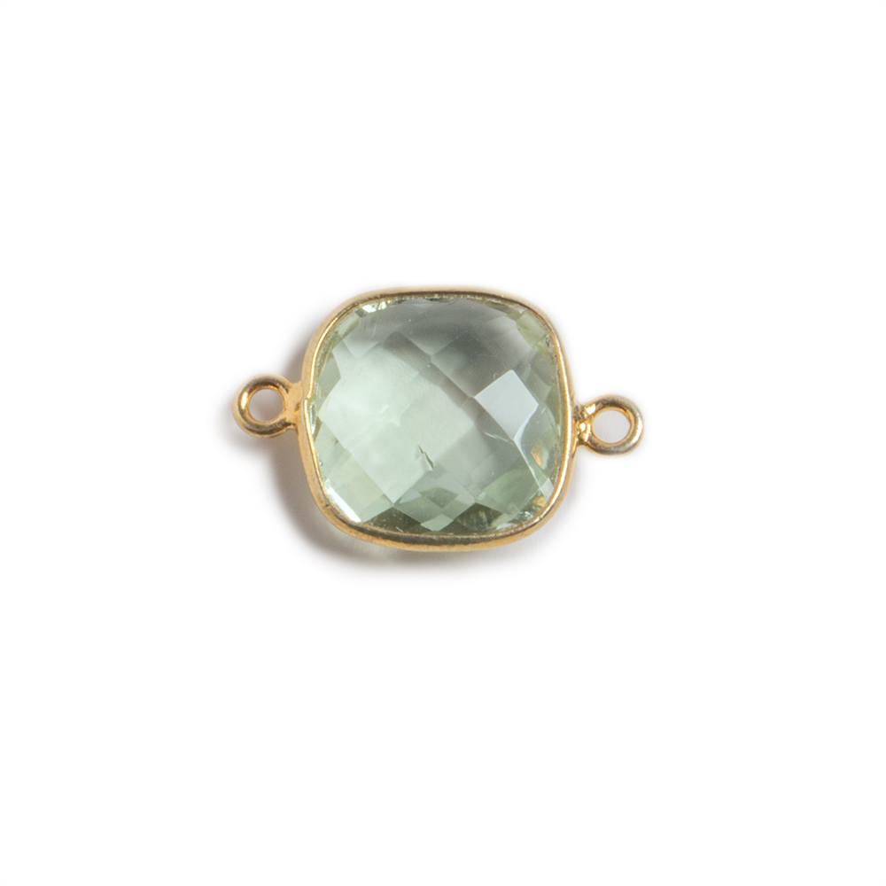 13mm Vermeil Bezeled Prasiolite faceted square Connector Focal 1 piece (ONLINE ORDER ONLY)