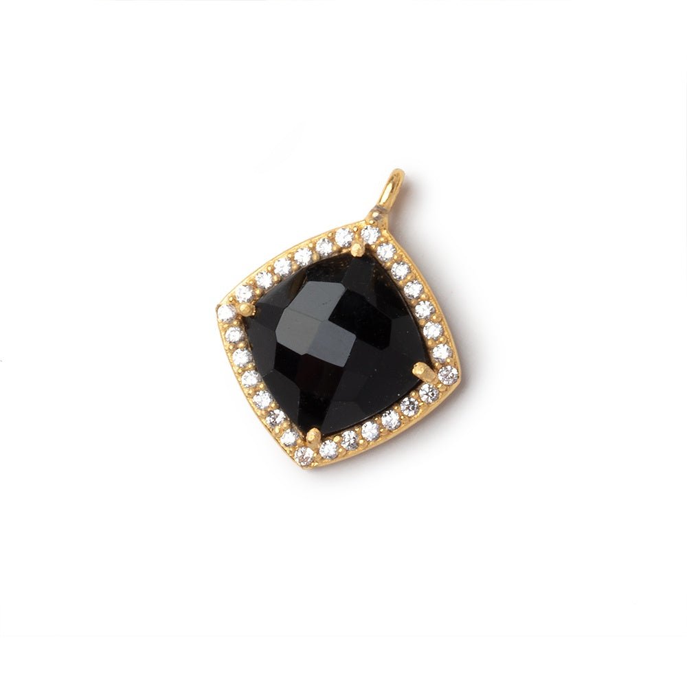 13mm Vermeil CZ Bezel Black Chalcedony Cushion Pendant 1 piece (ONLINE ORDER ONLY)