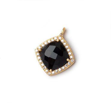 13mm Vermeil CZ Bezel Black Chalcedony Cushion Pendant 1 piece (ONLINE ORDER ONLY)