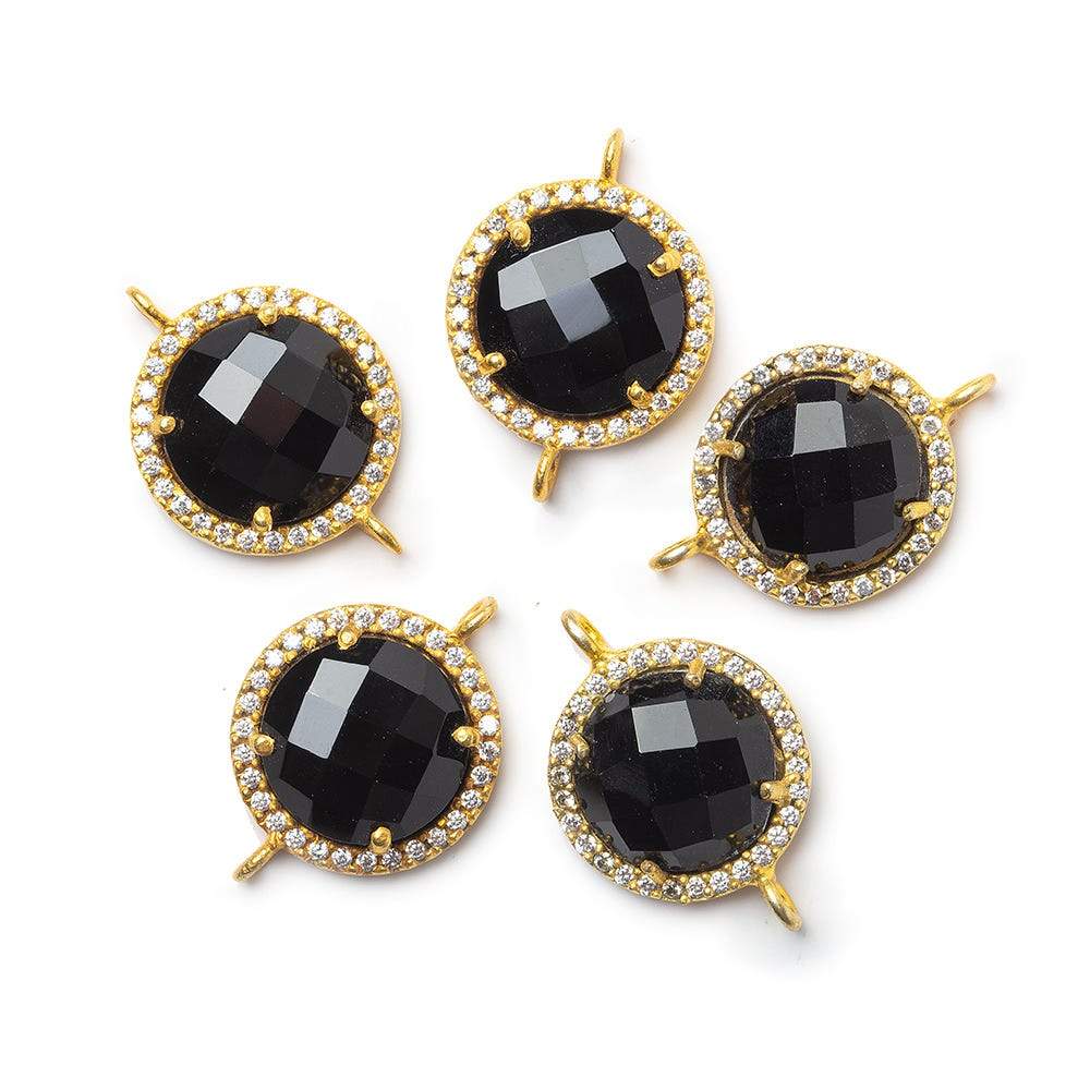 13mm Vermeil CZ Bezel & Black Chalcedony faceted coin Connector 1 piece (ONLINE ORDER ONLY)