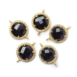 13mm Vermeil CZ Bezel & Black Chalcedony faceted coin Connector 1 piece (ONLINE ORDER ONLY)