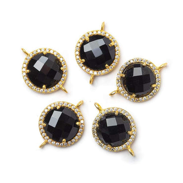 13mm Vermeil CZ Bezel & Black Chalcedony faceted coin Connector 1 piece (ONLINE ORDER ONLY)
