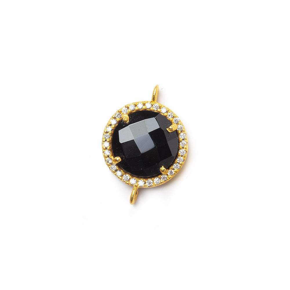 13mm Vermeil CZ Bezel & Black Chalcedony faceted coin Connector 1 piece (ONLINE ORDER ONLY)