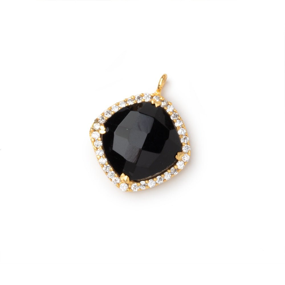 13mm Vermeil CZ Bezel Black Chalcedony Faceted Cushion Pendant 1 Focal (ONLINE ORDER ONLY)