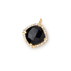 13mm Vermeil CZ Bezel Black Chalcedony Faceted Cushion Pendant 1 Focal (ONLINE ORDER ONLY)