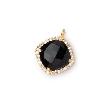 13mm Vermeil CZ Bezel Black Chalcedony Faceted Cushion Pendant 1 Focal (ONLINE ORDER ONLY)