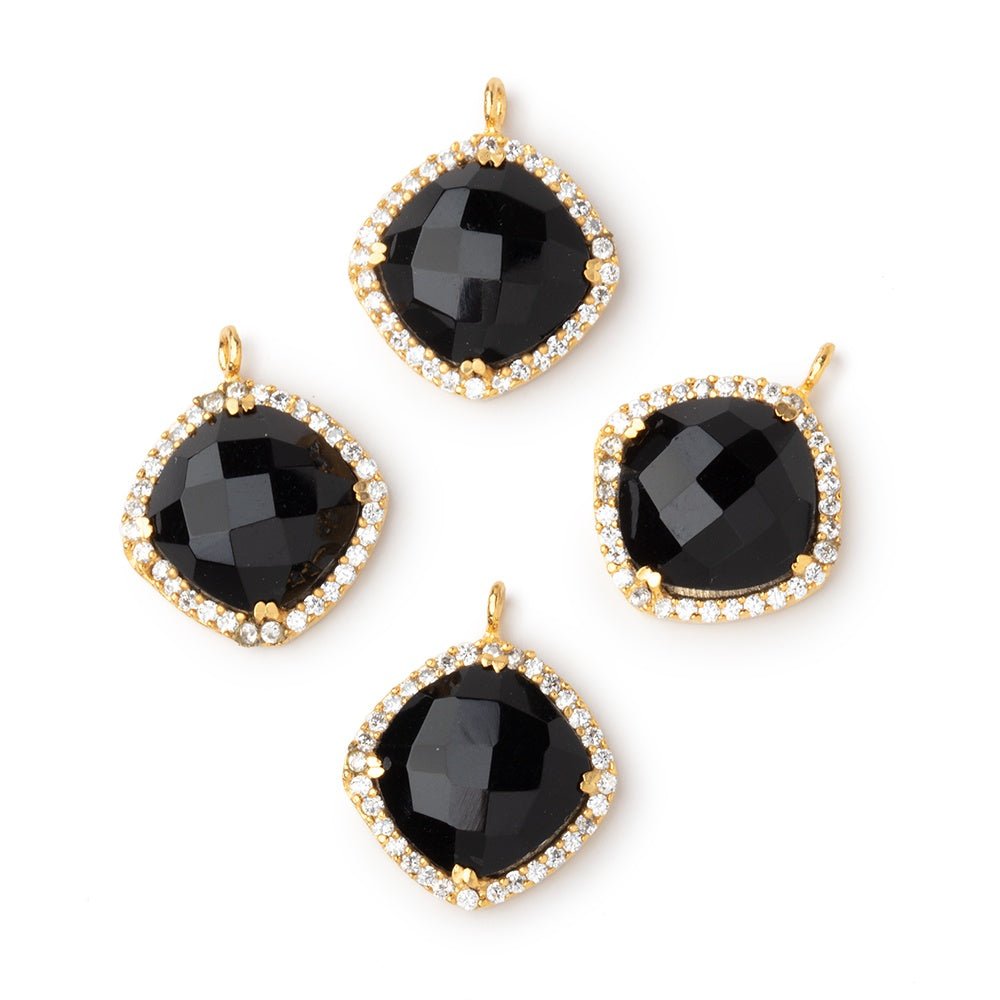 13mm Vermeil CZ Bezel Black Chalcedony Faceted Cushion Pendant 1 Focal (ONLINE ORDER ONLY)